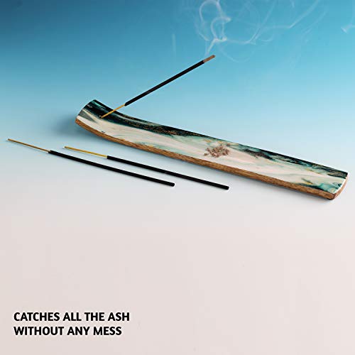 Set Of 2 Incense Holder Or Incense Burner For Insence Sticks, Ash Catcher Or Insence Burner Holder For Home Decor, Wooden Insense Stick Holders Or Inscent Tray, Mango Wood, Green Agate #TOP1