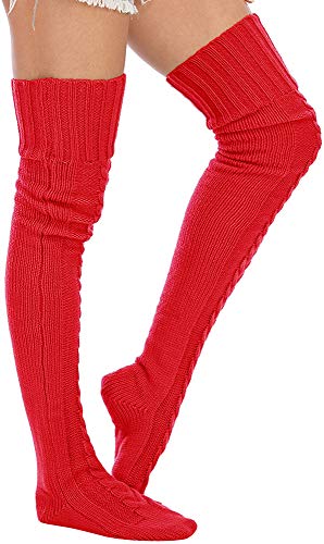 Image of Leoparts Women's Cable Knitted Thigh High Boot Socks Extra Long Winter Stockings Over Knee Leg Warmers