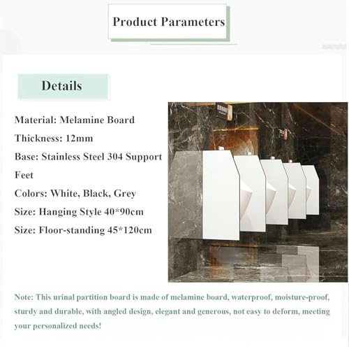 Partition urinaire en acier inoxydable avec accessoires complets pour toilettes