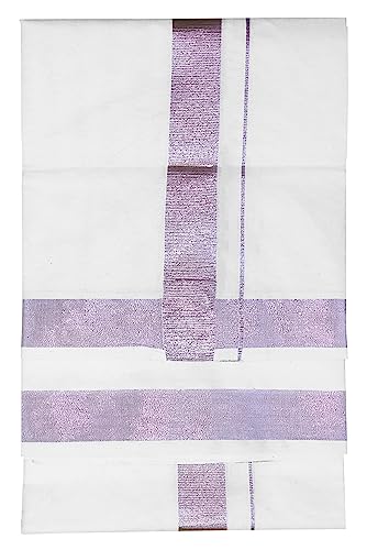 Image of Mens Rich Jari Border 100% Cotton Cream Dhoti 4.00 Meters Double Mundu /Vesti