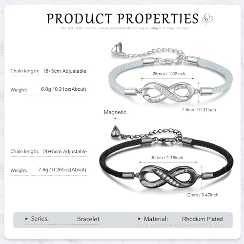 Personalized Infinity Bracelets for Women Men Couples Custom Name Matching Couples Bracelets for Boyfriend Girlfriend Promise BFF Bracelets for 22