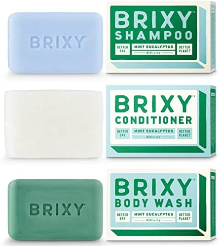 BRIXY Shampoo and Conditioner Bar with Body Wash Set for Balance, Hydration & Soft Hair & Skin, All Hair & Skin Types, pH Balance & Safe for Color Treated Hair, Sustainable, Vegan, Plastic Free
