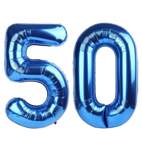 Image of Number Balloons 50 Balloon 40 inch Dark Blue for 50th Birthday Decoration | Saturated Color, Large 40 in, With Inflation Straw & Hanging Hole, Great for Men's Party, Back-To-School Season, Pool Party