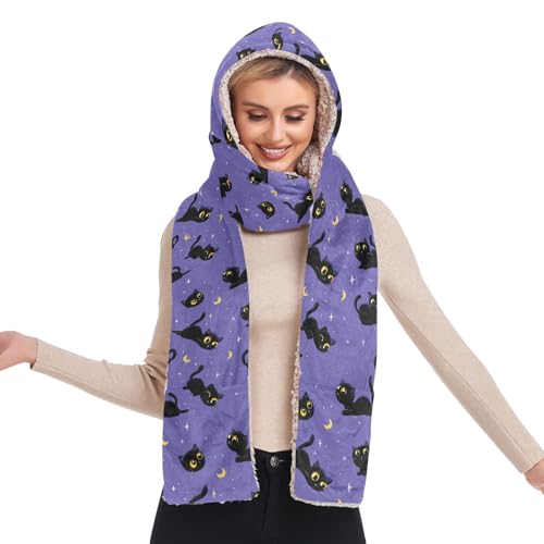 Bonnet d'hiver chaud à capuche pour femme écharpe longue poche gants 3 en 1