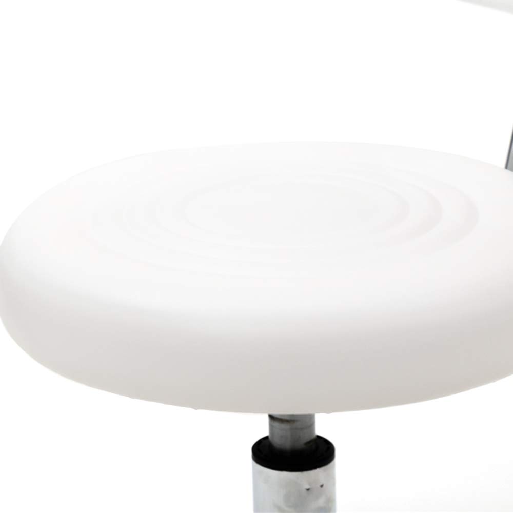 Bonnlo Taburete con Ruedas y Respaldo en Altura (77-87 cm), Giratorio 360° y Ajustable, Revestido en PU, para Salón de Masajes, Manicura y Oficina, Blanco