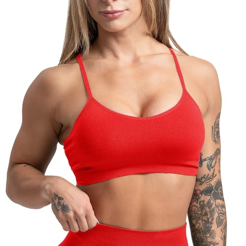 Gymreapers Seamless Sports Bra for Women - Wireless Compression Padded Supportive Bras for Gym Yoga & Fitness (Small Carolina Reaper)