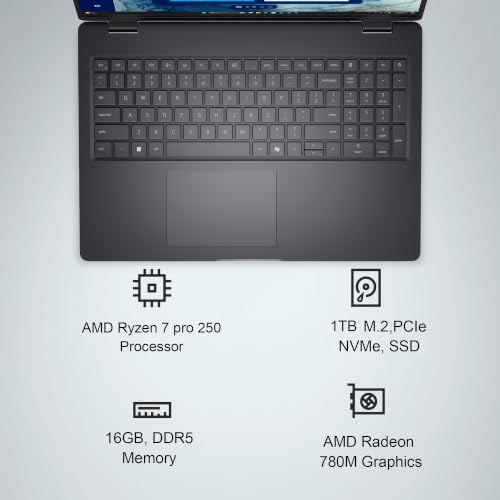 Image of Dell Pro 16 Plus PB16255 (Next Gen Latitude 5550) Business AI PC Laptop (16 inch FHD+, AMD Ryzen 7 PRO 250 (> Intel Ultra 7 155U), 16GB DDR5, 1TB SSD), 1080p Webcam, Thunderbolt 4, Wi-Fi 7, Win 11 Pro