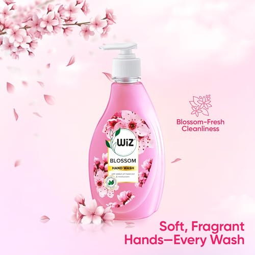 Image of Wiz Blossom Handwash Liquid Soap Dispenser Bottle - 450ml (Pack of 4) | Germ Protection | Hand Wash with Added pH-Balanced & Moisturizers for Soft & Gentle Hands | Suitable for all Skin Types