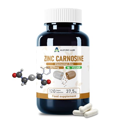 Alzuro Labs Zink-L-Carnosin | 37 5 mg | 8 25 mg elementares Zink (83% NRV) | 120 vegane Kapseln | Zinc L-Carnosine | GMP & Laborgeprüft