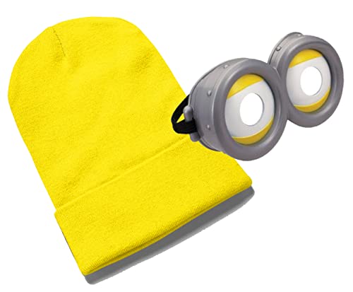 MFAZ Morefaz Ltd Minion Lunettes, Déguisement Despicable Me, Lunettes - Adultes, Casquette Jaune, Bonnet