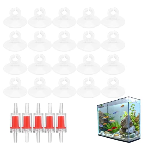 RT 20 Piezas Ventosa Pecera Acuario Clips+5 Piezas Válvula de retención de aire para acuario, Aire Tubos Goma Soporte Vidrio Suministros Económico