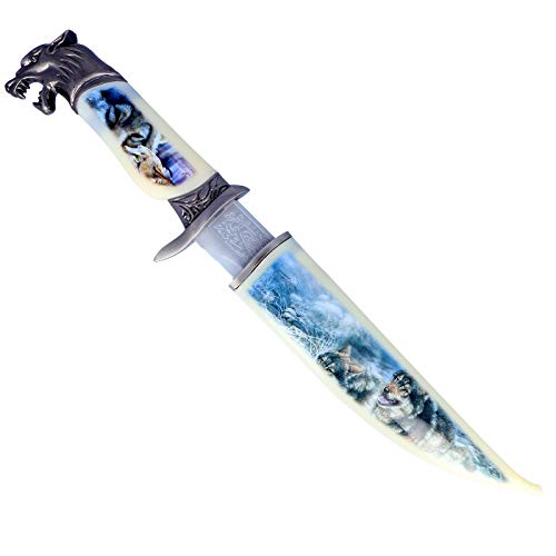 ASR Outdoor 13 inch Decorative Native Wolf Etched Blade Collectors Hunting Knife, Ornamental Scabbard and Handle