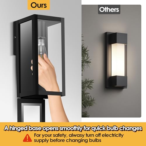 Image of Modern Outdoor Light Fixture with Closed Bottom, WaterProof Exterior Lighting Fixtures, Black Outdoor Lanterns for Porch Patio Garage Front Door Entryway,E26 Socket & Glass Shade, 2 Pack,11inch