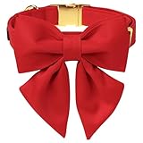 Maca Bates Red Dog Collar with Cute Solid Sailor Bow Tie for Small Girl Boy Dogs,Girly Adjustbale Durable Breakaway Soft Collars with Bowtie for Female Male Puppy,Pet with Metal Buckle