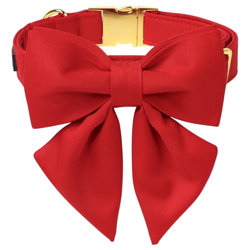 Maca Bates Red Dog Collar with Sailor Bow for Medium Dogs
