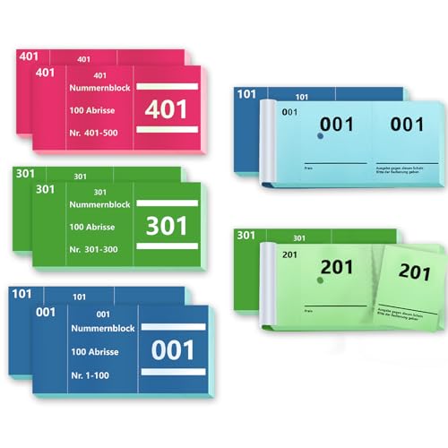 10 Books Double Numbers 1-100 Numbers 3 Colours 5 x 10 cm Number Blocks Tombola Loose Tombola Number Pad Numbered Tears Wardrobe Numbers Double Number Pad Blue Green Pink
