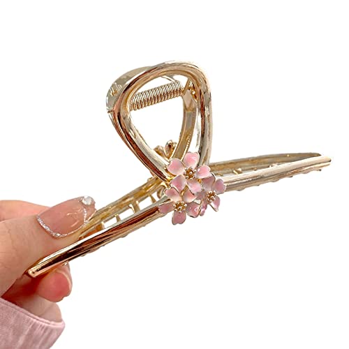 Milue Grampos de cabelo grandes de liga com flores de pêssego, presilhas de cabelo brilhantes para m