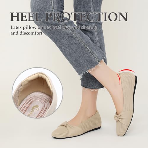 SemwissWomen Ballet Flats Square Toe Comfortable Dressy Slip on mesh Knitted Flat with Bow Office Shoes.3