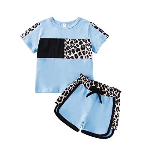 Image of FOCUTEBB Toddler Girl Clothes Baby Leopard T-Shirt Shorts Summer Set 18M-8Y
