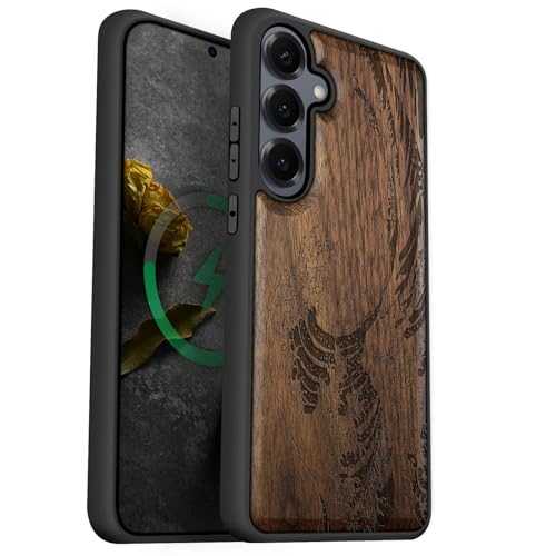 Étui Samsung S25 Plus coque bois gravé Kanagawa le cadeau idéal en noyer