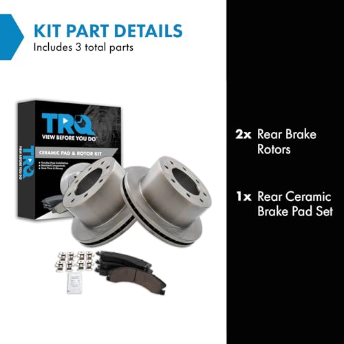 Image of TRQ Rear Brake Pad & Rotor Kit Ceramic Compatible with 2011-2019 Chevrolet Silverado 3500 HD GMC Sierra 3500 HD