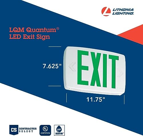 Image of Lithonia Lighting Quantum LED Emergency Exit Sign, Thermoplastic Exit Only Sign with Stencil-Faced White Housing and Green Letters with Nickel Cadium Battery (LQM S W 3 G 120 /277 EL N M6)