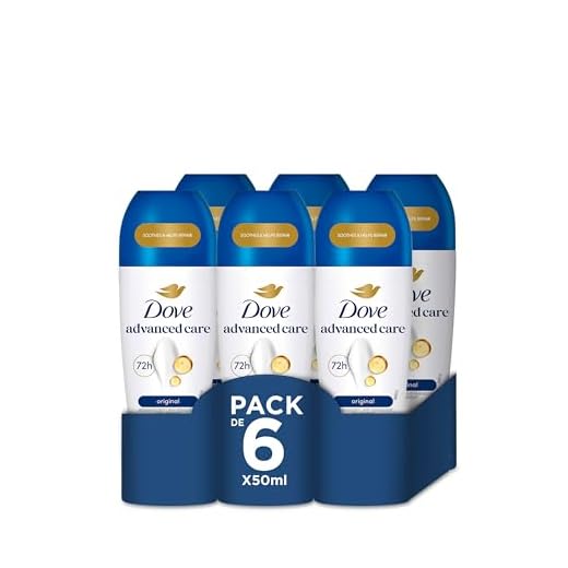 Dove Advanced Care Desodorante Roll-On 48h Original Sin Alcohol para Mujer, con Aceite Nutritivo 100% Natural y Antitranspirante, Pack de 6 x 50 ml