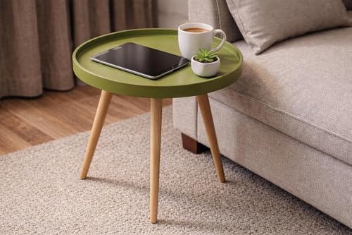 Image of Small Round Coffee Table, Modern Side Table with 3 Stable Legs, Multifunctional Sofa Side Table for Balcony Office (Green)