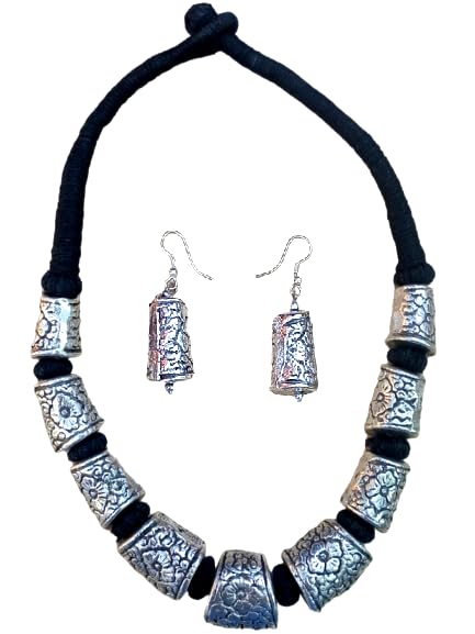 Alprayo Creations Ethnic German Silver Tribal Stylish Heavy Necklace With Earrings Set for Women and Girls (B0D1NDC796) Amazon Price History, Amazon Price Tracker