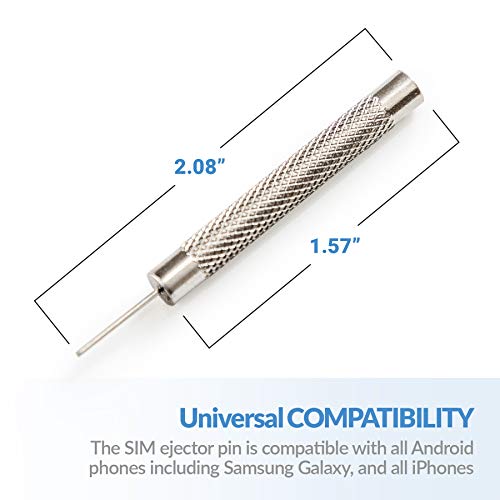 PortPlugs Sim Card Removal Tool, Sim Card Ejection Tool Compatible with All iPhone, iPad, Samsung Galaxy and Android Brands, Universal Sim Tray Pin Tool Includes Free Cleaning Brush | 6 Pack, Silver