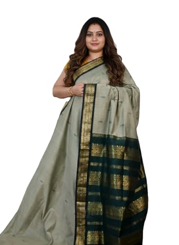 Image of Pure Kalyani Cotton Saree | Zari Border & Blouse Piece - Lata Gadwal Design | Traditional Saree