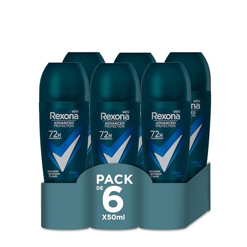 Rexona Advanced Protection Desodorante Roll-On para Hombre Cobalty Dry 72 h, 50 ml, Pack de 6