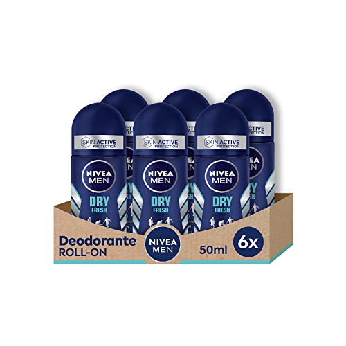 NIVEA MEN 6 x 50ml Dry Fresh Deo Roll-On mit Dual Active Formel, Anti-Transpirant Deodorant für 72h intensive Frische auf der Haut