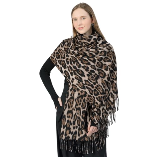 Women Fashion Leopard Pashmina Winter Cashmere Scarf Soft Long Double-sided Style Tassels Oversize Warm Shawl Scarves Wraps2