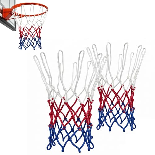 2 Stück Basketballnetz Basketball Netz für Basketballkorb Ersatz 12 Schlaufen 3 Farbig Nylon Basketballnetz zum Standard Größe Die Innen und Outdoor Basketball Korb Zubehör