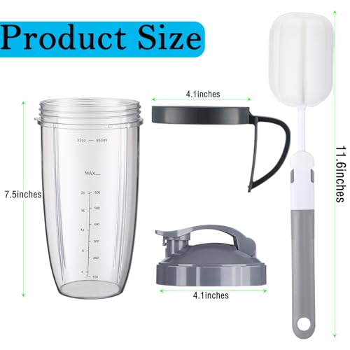 For Nutribullet Blender Cups, Blender Replacement Parts 32oz Cups with Flip-Top To-Go-Lid Compatible with Nutribullet Replacement Parts 32oz for Nutri Bullet 600W and 900W, with Cleaning Brush - Image 5