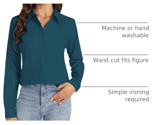 Image of J.VER Button Down Shirts for Women Stretch Collared Long Sleeve Dress Shirt | Business Casual, for Work Office, Meetings, Dinner, Dates, Travel, Leisure, Elegant, Workout, Social Gathering, Commute