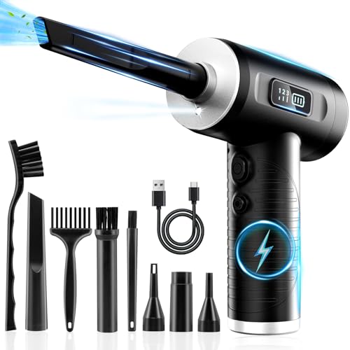 Image of seeclean Compressed Air Duster, 100000RPM Super Power Electric Air Duster with LED Light, 3-Gear Adjustable Rechargeable Cordless Air Blower for Keyboard Car House Electric Devices Cleaning Outdoor