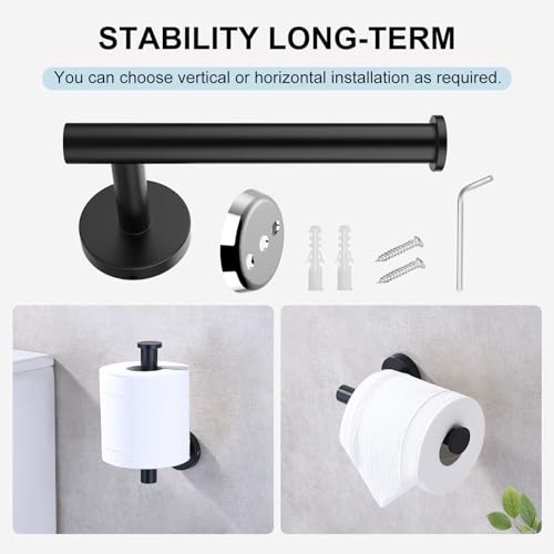 Image of SetSail Towel Holder for Bathroom Wall Matte Black Stainless Steel Bathroom Accessories Set Includes Towel Ring and Toilet Paper Holder, Drill Hole