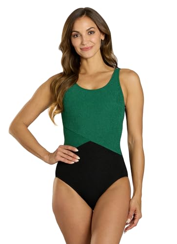 Sporti Women's Textured Asymmetric One Piece Slimsuit -Black/Deep Forest- 6