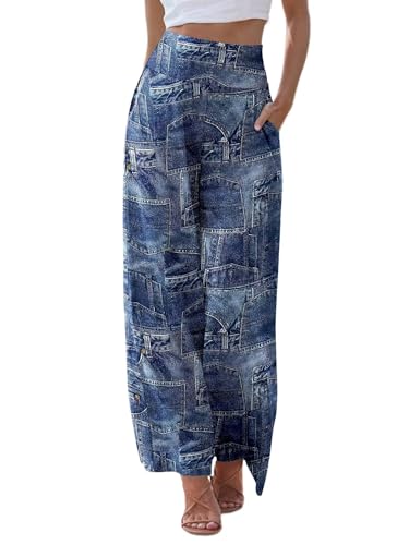 JZC Women's Palazzo Lounge Pants Casual Wide Leg Pants High Waist Flowy Toursers with Pockets