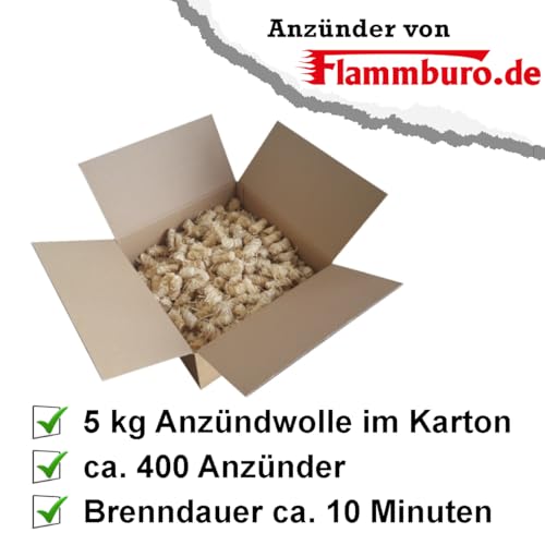 FLAMMBURO (5kg = ca. 400 Stück Anzündwolle für Kamin, Ofen und Grill – Ökologischer Holzanzünder, Kaminanzünder, Grillanzünder, Anzünder Holzwolle Varianten: (3kg) / (10kg) /... – Bild 3