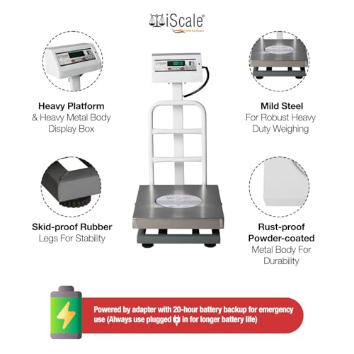 Image of iScale ISP-50S Digital Platform Weighing Scale 350x350mm Stailness Steel | 50kg Capacity, 5g Accuracy | Govt Approved as per OIML Standards Digital Weight Machine for Shop, Warehouse, Industrial Use