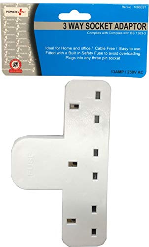 3 Way T Shape Plug in Socket Adaptor 13 Amp