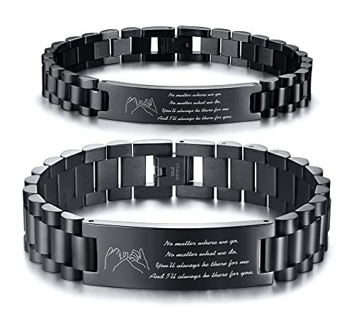 MEALGUET Pinky Promise His & Hers Stainless Steel Custom Love Quote Couple Link Bracelets Wristband for Lover Husband Wife Boyfriend Girlfriend,Valentine's Day Gift