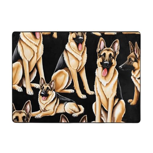 German Shepherd Print Living Room Anti Slip and Absorbent Carpet, Indoor Bedroom Bed Floor Mat, Ultra Soft Washable Carpet 80x58 in