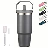 XIXIAMI Travel Mug with Handle 900ml-30oz Insulated Tumbler with Straw & Lid Leakproof Coffee Mug for Hot or Iced Drink |Stainless Steel Thermal Cup-Grey