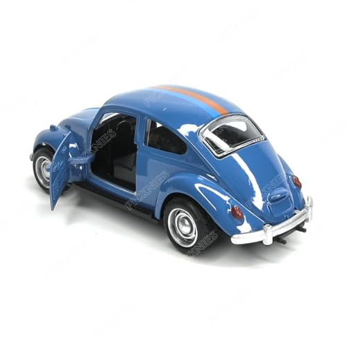 Image of Classic Vintage VW Beetle Diecast Metal Pullback Toy car with Openable Doors for Kids | 1:36 Scale Model | Pull Back | Gift for Boys Girls (Dark Blue)