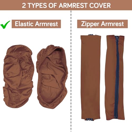 Image of HOKIPO 'SereneSolids' 140 GSM Armrest Covers for Office Chair (Elastic Style), 1 Pair, Brown (AR-5933-BRN)
