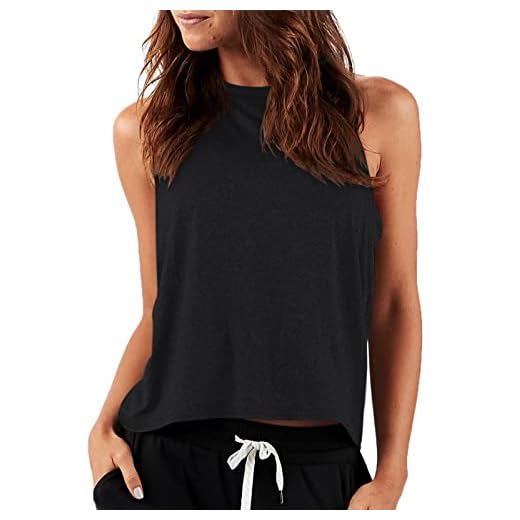 LASLULU Womens Sleeveless Tank Tops Workout Yoga Tops Halter Neck Crop Tops Loose Athletic Sport Shirts Muscle Tank Casual Crop Tops for Teen Girls(Black Large)